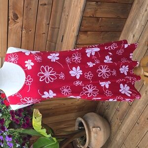 90s Floral Dress Hawaiian Tropical Mini Sundress Red White Flower print dress